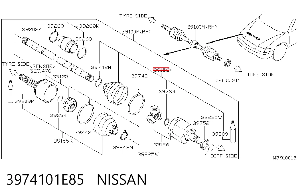 Fuelle palier delantero interior Nissan Sunny III (1990-1995)