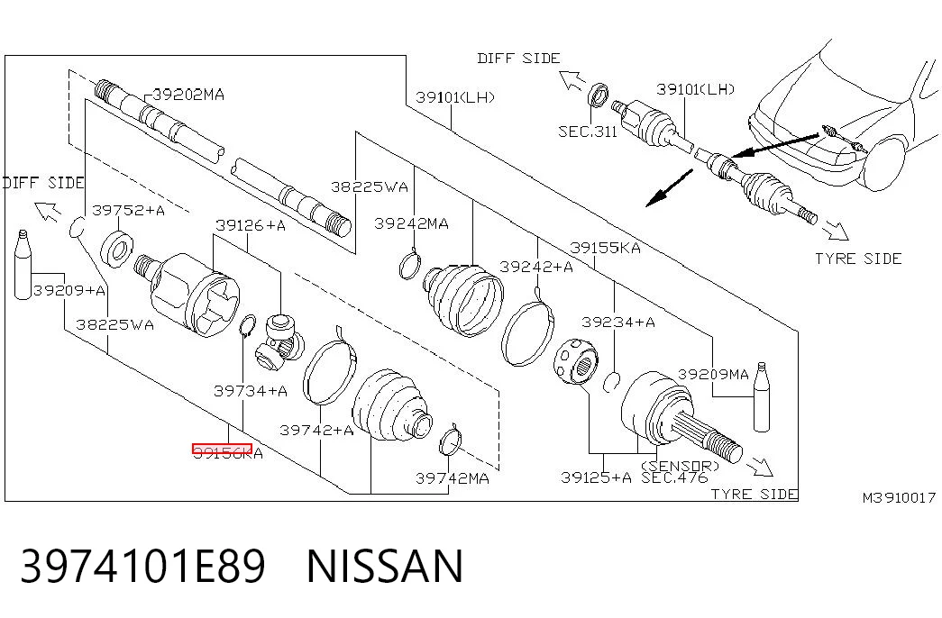 Fuelle de semieje delantero interior para Nissan Sunny N14