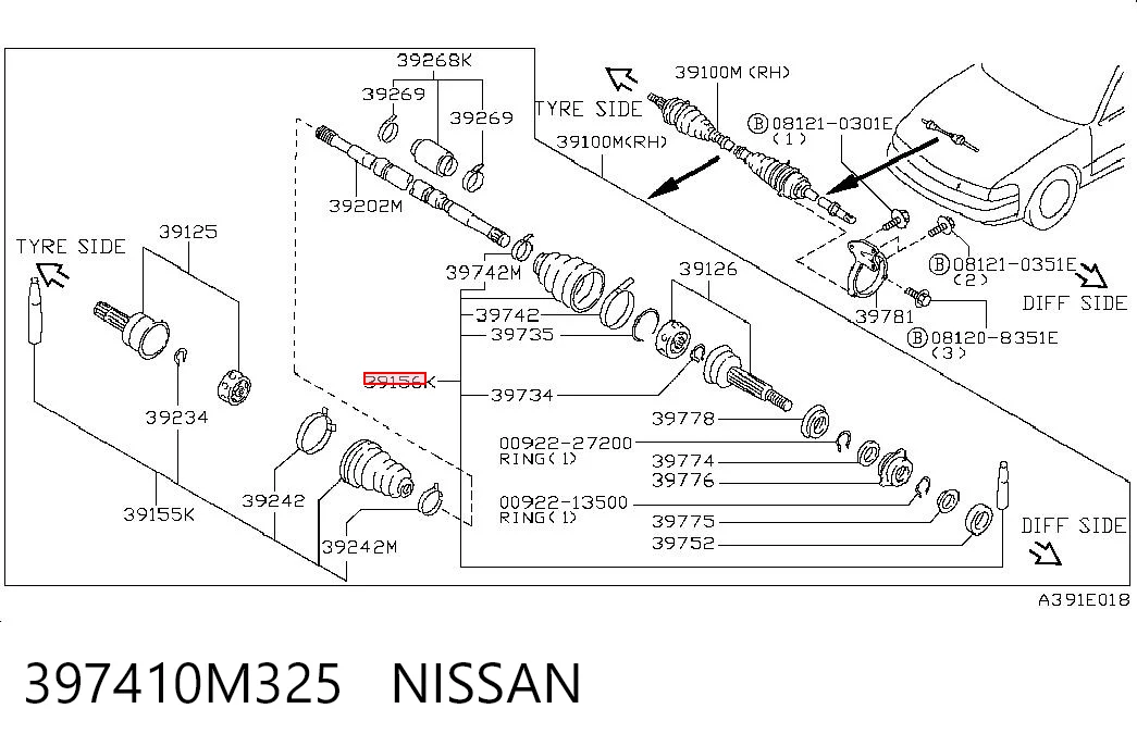 Fuelle de semieje delantero interior para Nissan Primera P11
