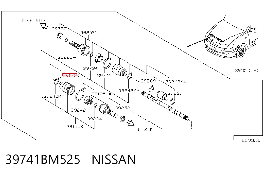 Fuelle palier delantero interior para Nissan Almera II N16