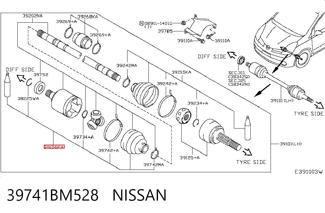Fuelle, semieje delantero interior Nissan Micra  (K12)