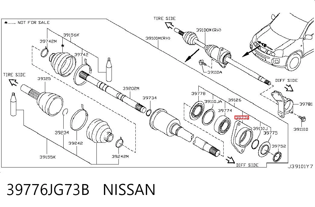 Soporte del rodamiento intermedio del semieje delantero 39776JG73B NISSAN