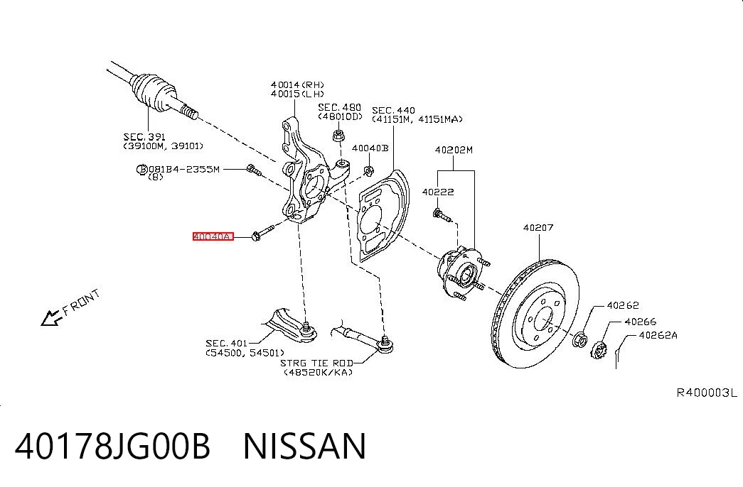 40178JG00B Nissan/Infiniti Tornillo de fijación de la rótula de suspensión delantera al muñón