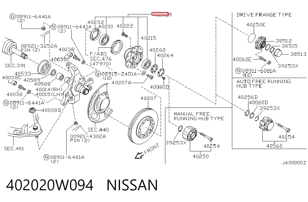  Buje de rueda delantero Nissan Pathfinder 