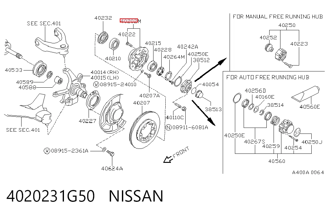 Cubo delantero para Nissan Terrano I WD21