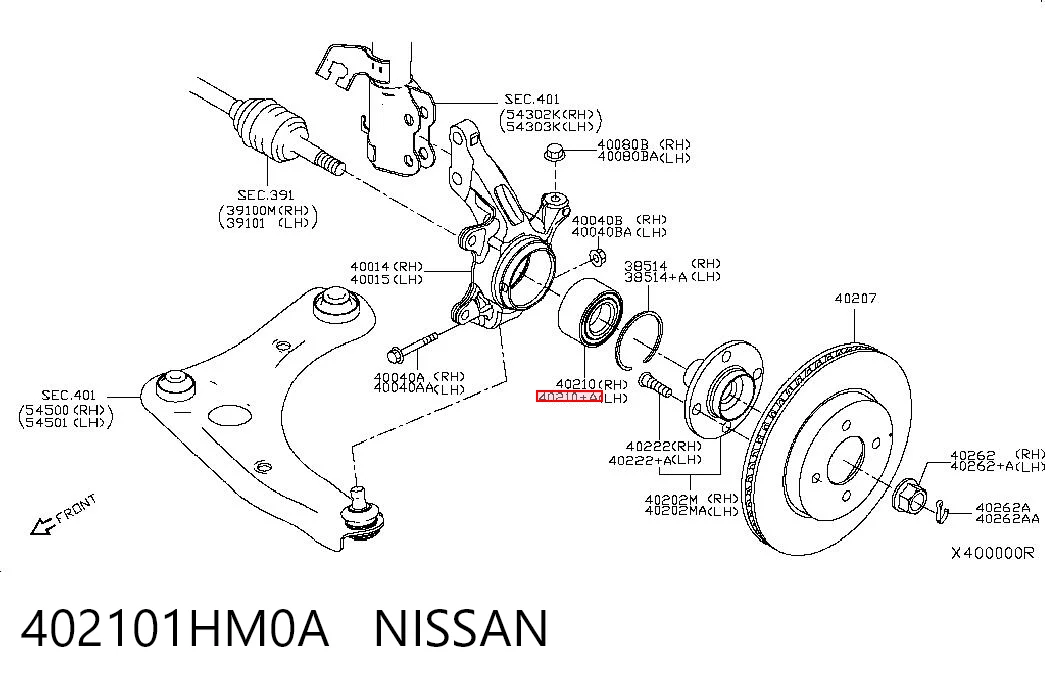 402101HM0A Nissan/Infiniti Rodamientos de rueda delantero