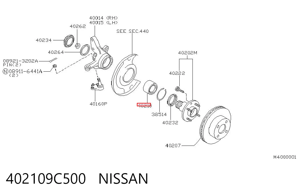  Cojinete de rueda delantero Nissan Vanette 