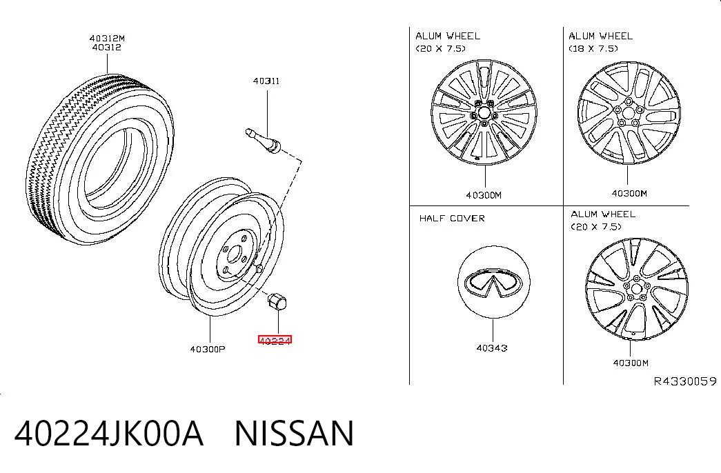 40224JK00A Nissan/Infiniti Perno de rueda