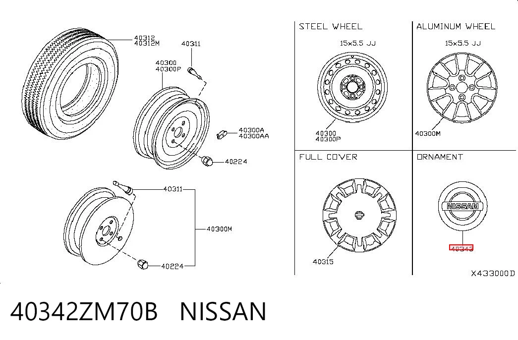 40342ZM70B Nissan/Infiniti Cubierta de la Llanta