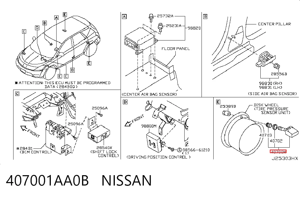 407001AA0B Nissan/Infiniti Sensor de presión de neumáticos (TPMS)