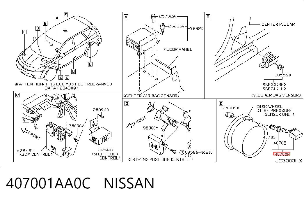 407001AA0C Nissan/Infiniti Sensor de presión de neumáticos (TPMS)