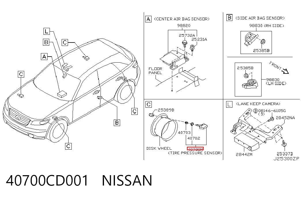 40700CD001 Nissan/Infiniti Sensor de presión de neumáticos (TPMS)