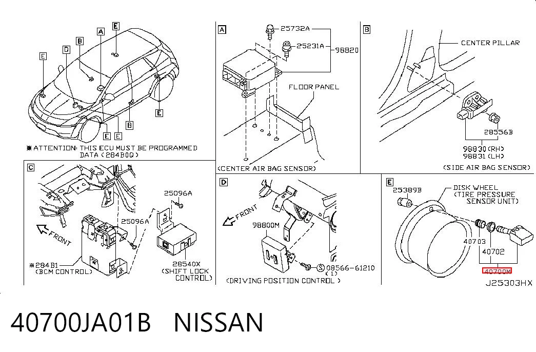 40700JA01B Nissan/Infiniti Sensor de presión de neumáticos (TPMS)