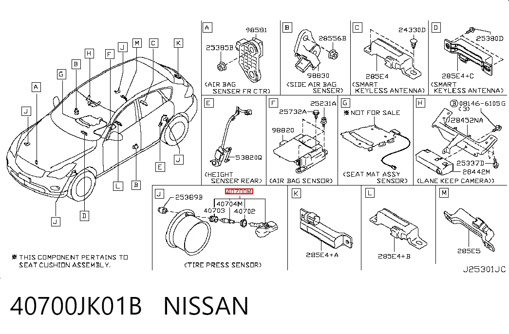 40700JK01B Nissan/Infiniti Sensor de presión de neumáticos (TPMS)