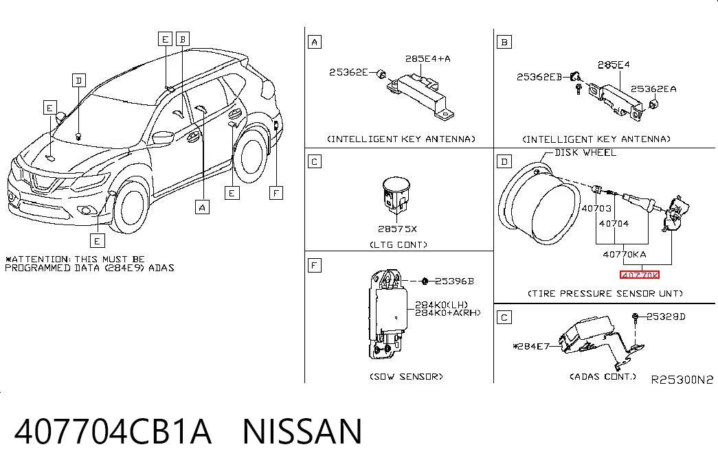 407704CB1A Nissan/Infiniti Sensor de presión de neumáticos (TPMS)