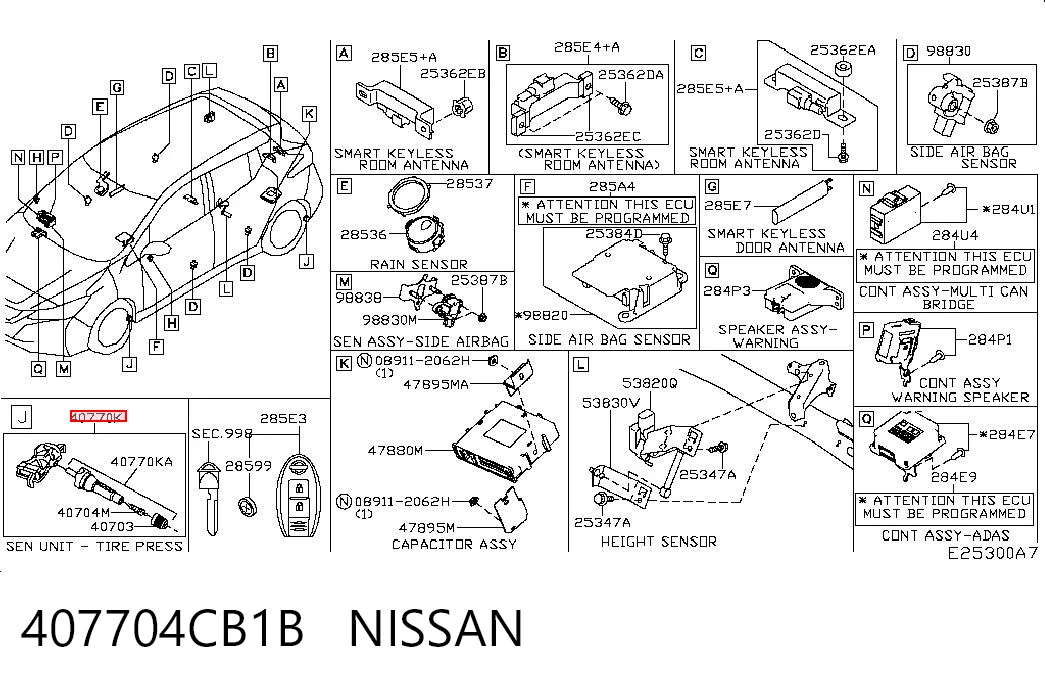 407704CB1B Nissan/Infiniti Sensor de presión de neumáticos (TPMS)