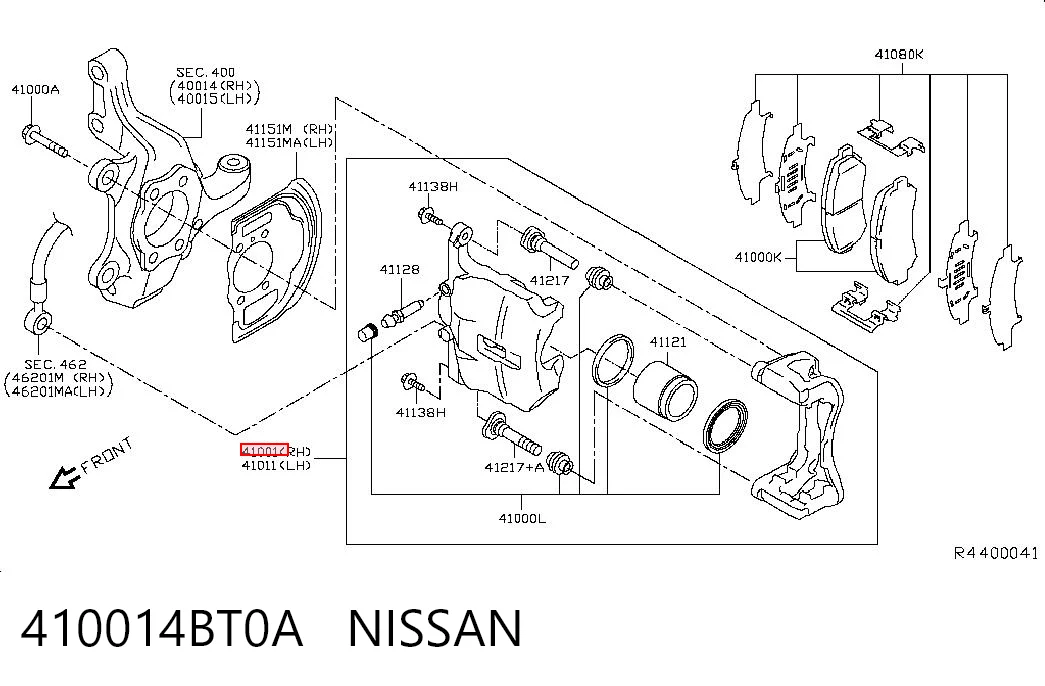 Pinza de freno delantera derecha 410014BT0A NISSAN