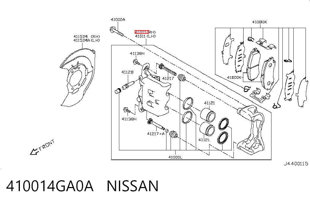 410014GA0A Nissan/Infiniti Pinza de freno delantera derecha