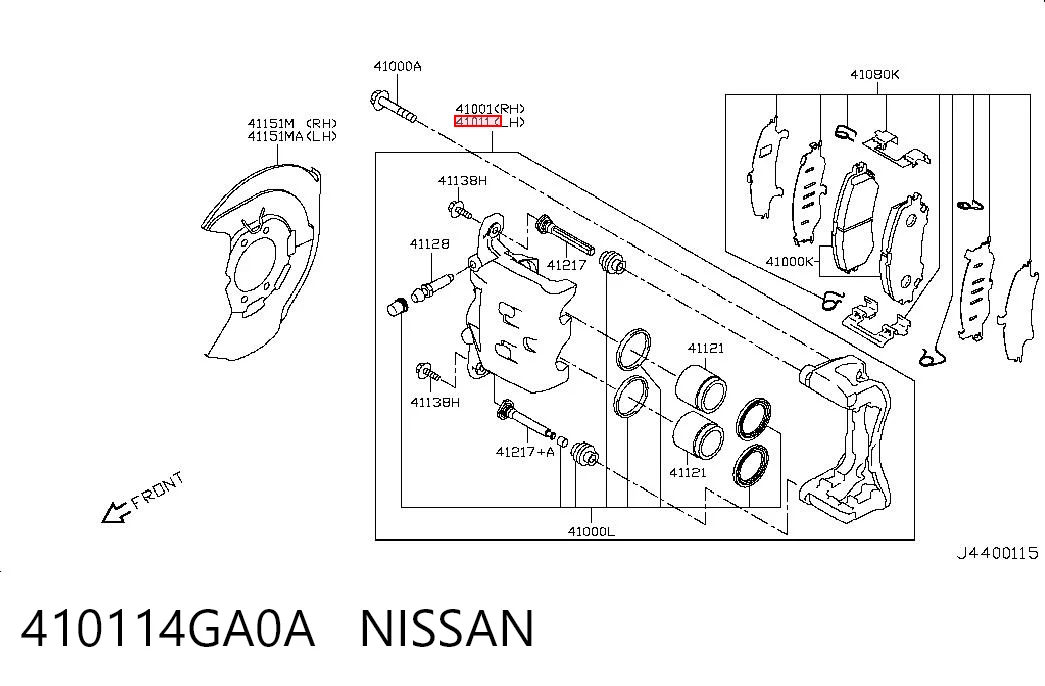 410114GA0A Nissan/Infiniti Pinza de freno delantera izquierda