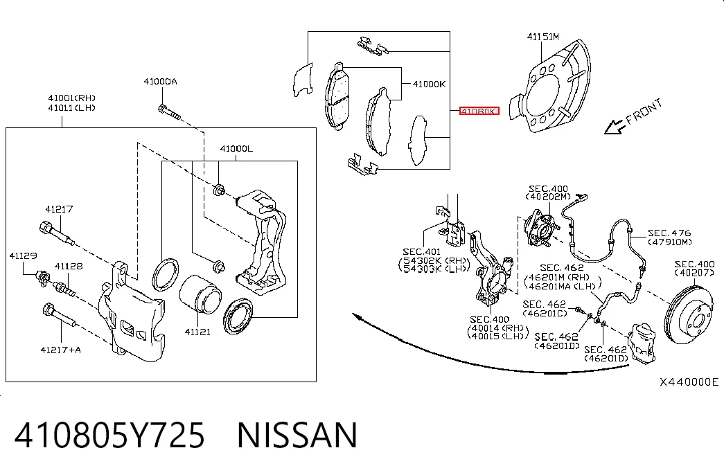 410805Y725 Nissan/Infiniti Resorte de retención de la pinza de freno