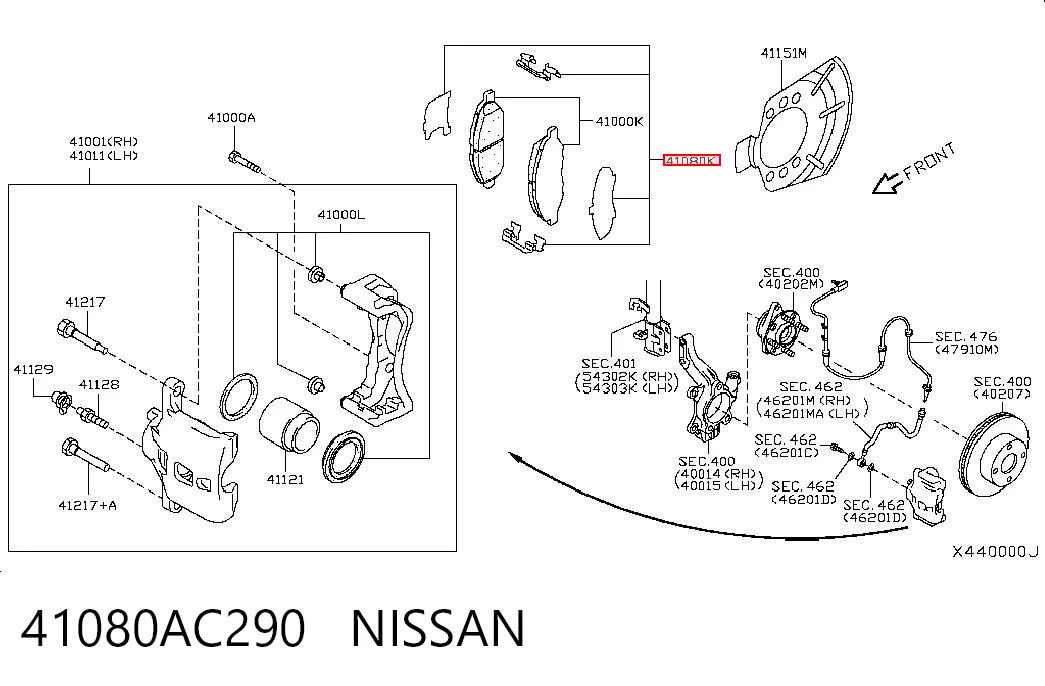 41080AC290 Nissan/Infiniti Resorte de retención de la pinza de freno