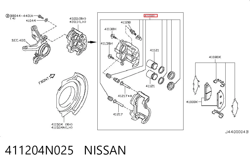 411204N025 Nissan/Infiniti Kit de reparación de pinzas