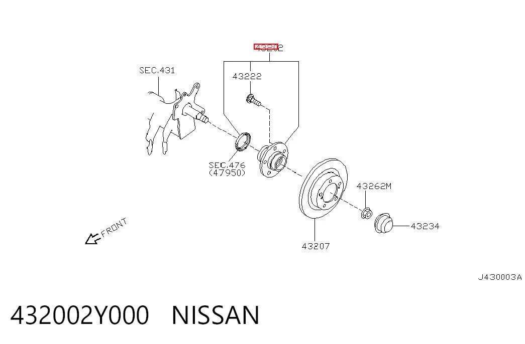 432002Y000 Nissan/Infiniti Buje de rueda trasero
