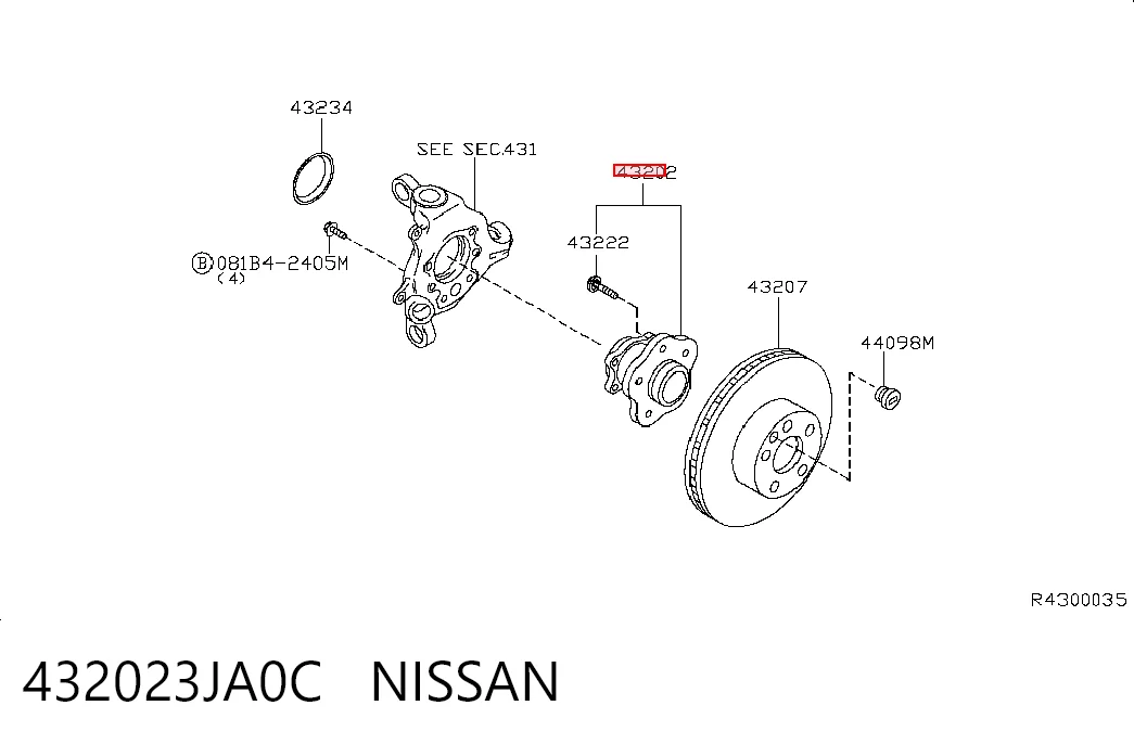 432023JA0C Nissan/Infiniti Buje de rueda trasero