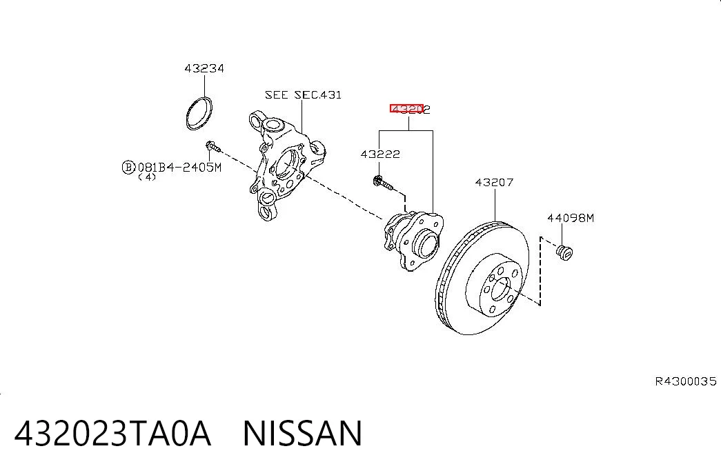 432023TA0A Nissan/Infiniti Buje de rueda trasero