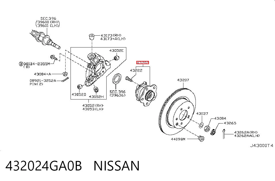 432024GA0B Nissan/Infiniti Buje de rueda trasero