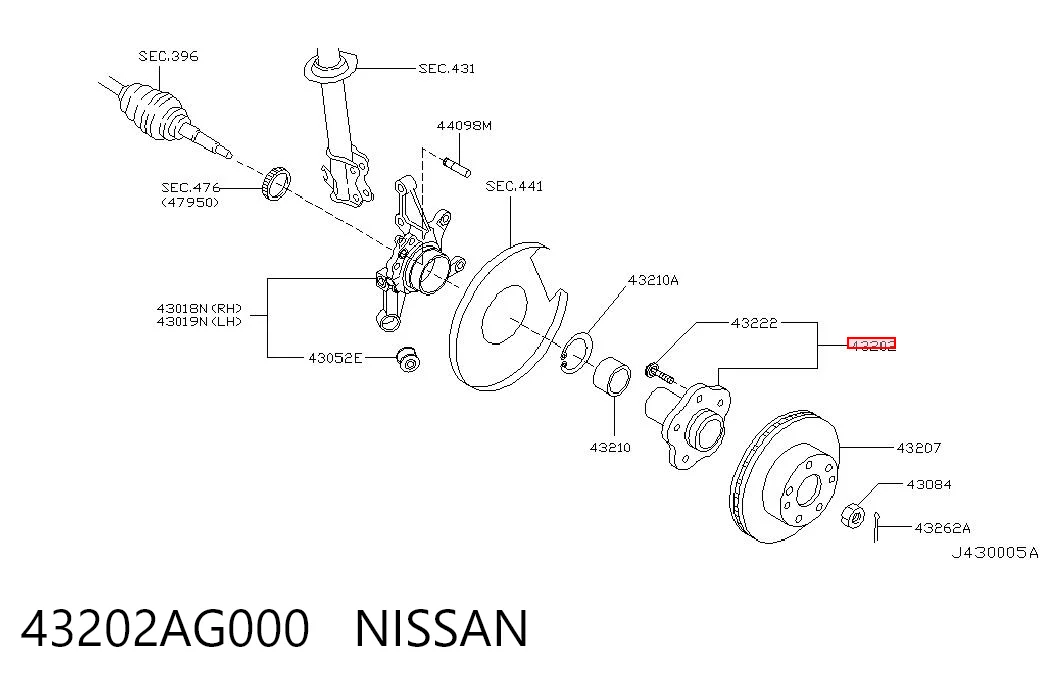 43202AG000 Nissan/Infiniti Buje de rueda trasero