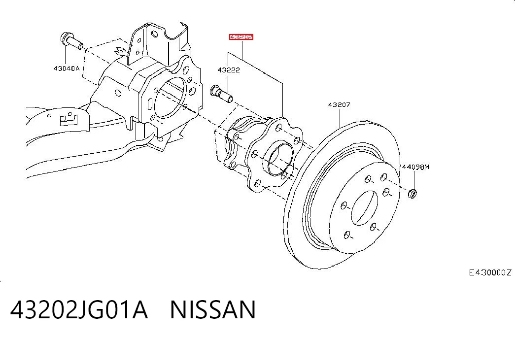 43202JG01A Nissan/Infiniti Buje de rueda trasero