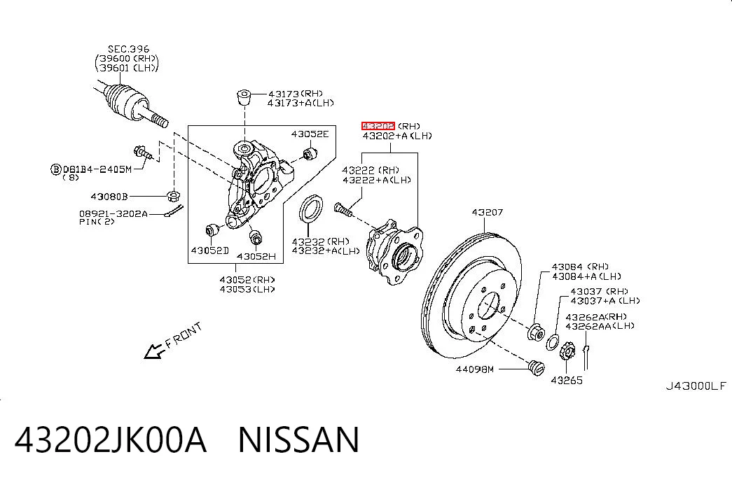 43202JK00A Nissan/Infiniti Buje de rueda trasero