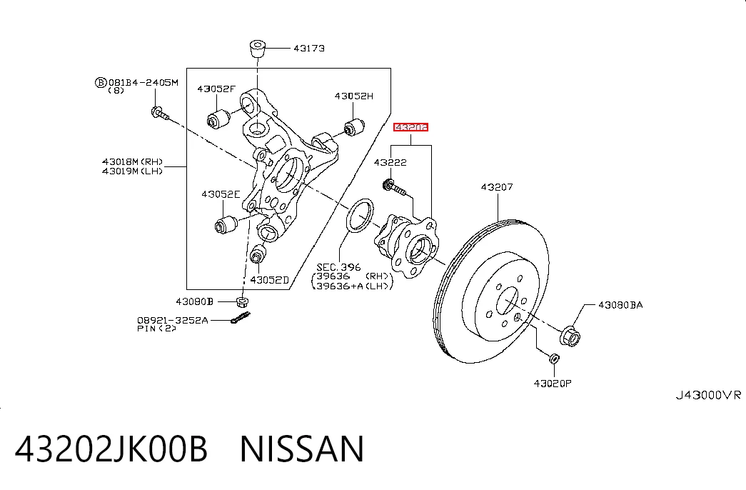 43202JK00B Nissan/Infiniti Buje de rueda trasero