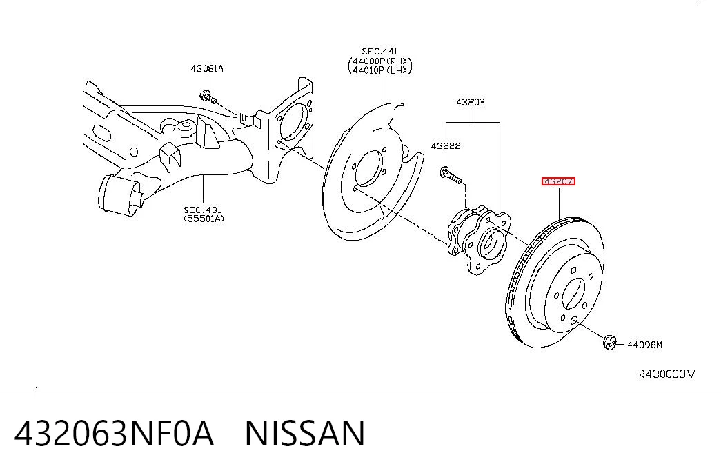 432063NF0A Nissan/Infiniti Freno de disco trasero