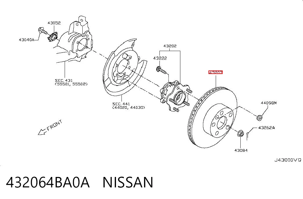 432064BA0A Nissan/Infiniti Freno de disco trasero
