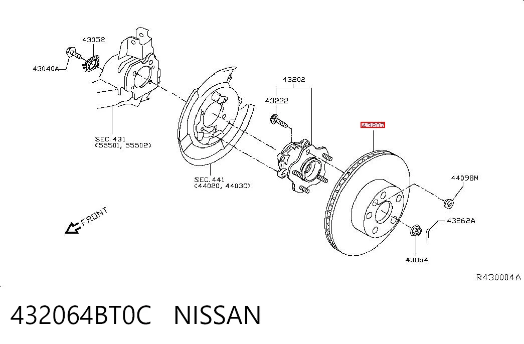 432064BT0C Nissan/Infiniti Freno de disco trasero