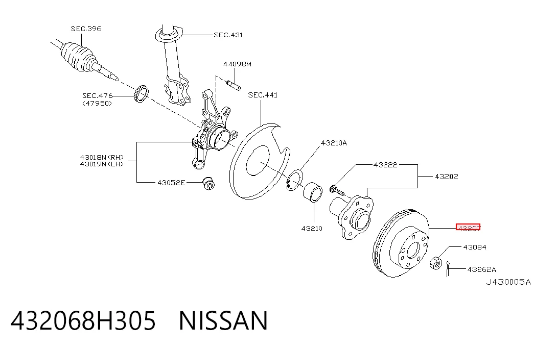 432068H305 Nissan/Infiniti Freno de disco trasero