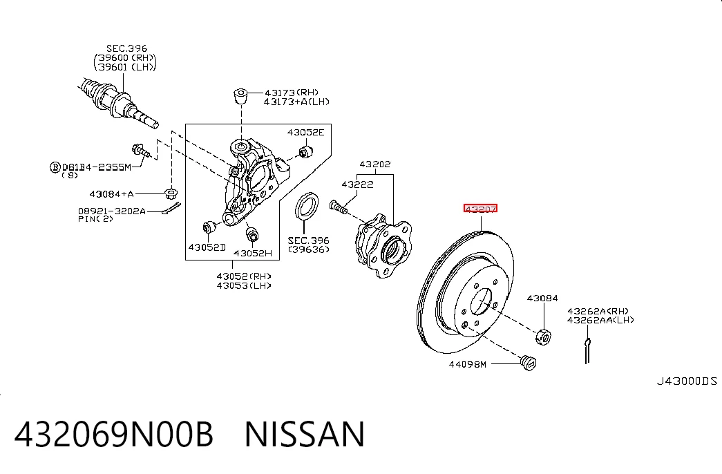 432069N00B Nissan/Infiniti Freno de disco trasero