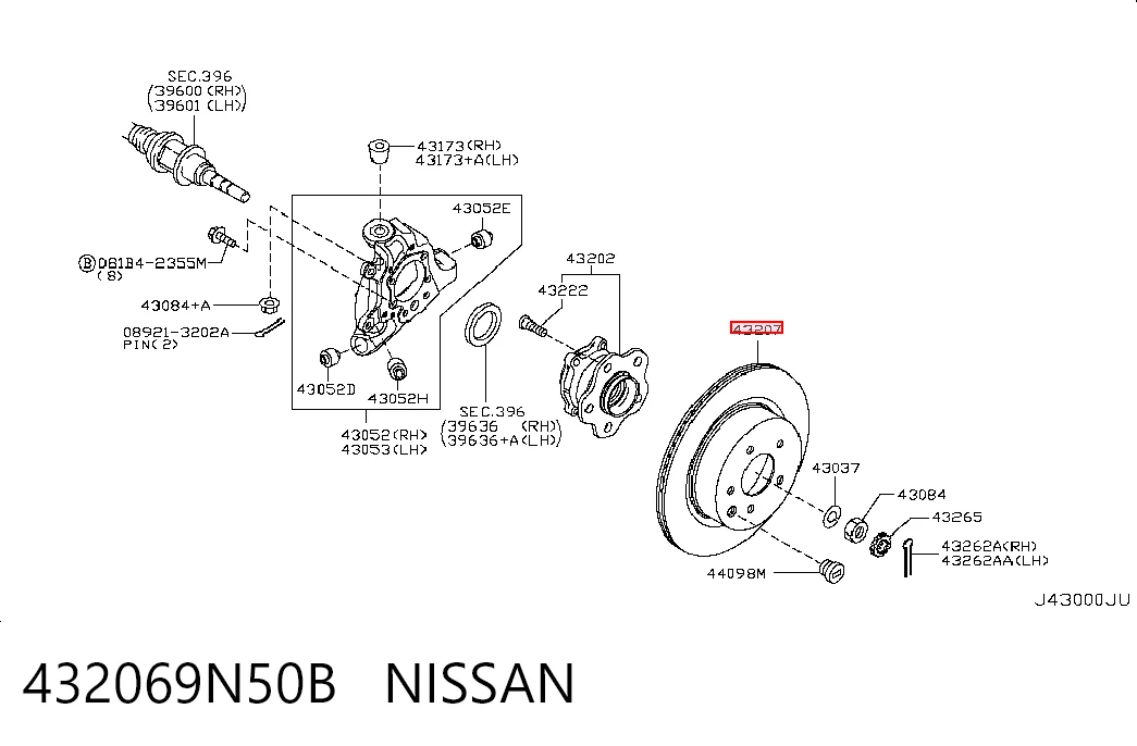 Disco de freno trasero 432069N50B NISSAN