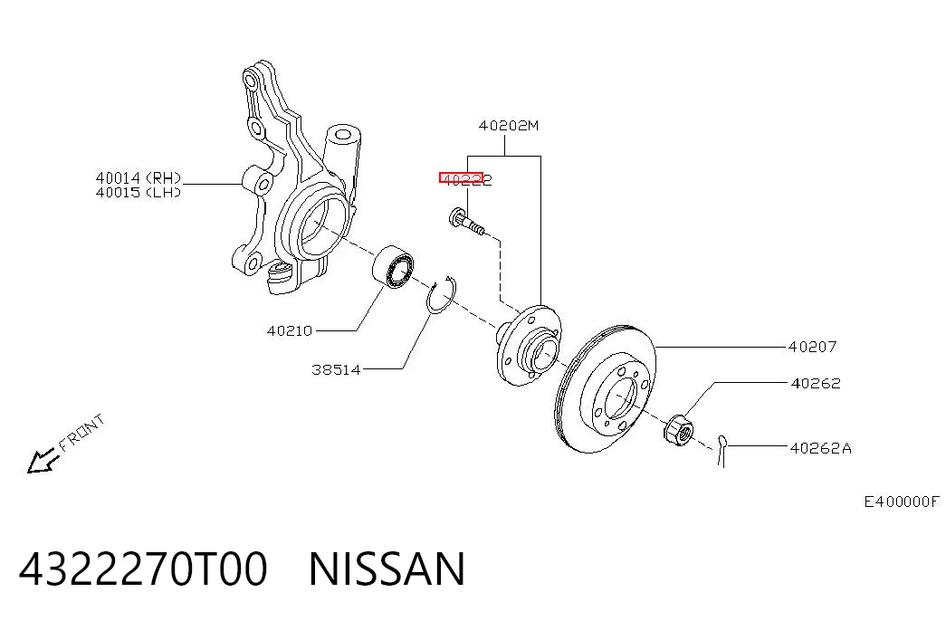 4322270T00 Nissan/Infiniti Espárrago de rueda delantero