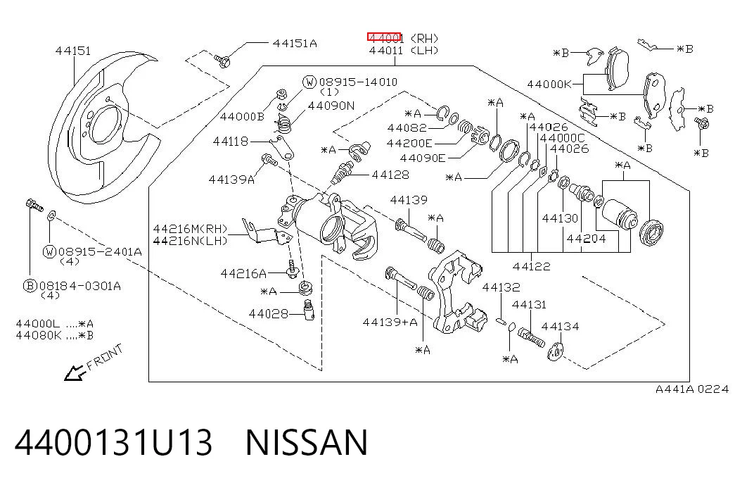 4400131U13 Nissan/Infiniti Pinza de freno trasera derecha