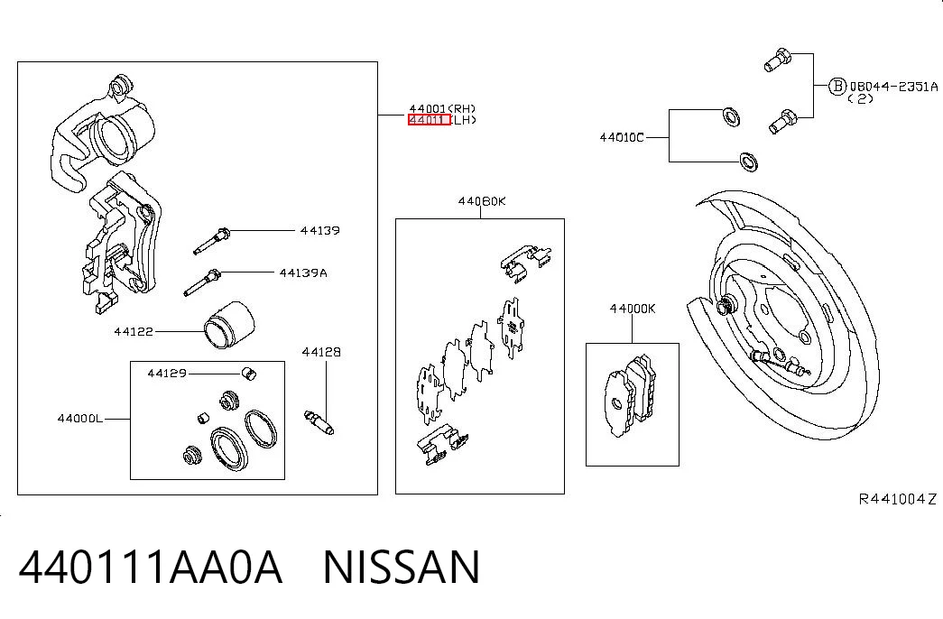 440111AA0A Nissan/Infiniti Pinza de freno trasera izquierda