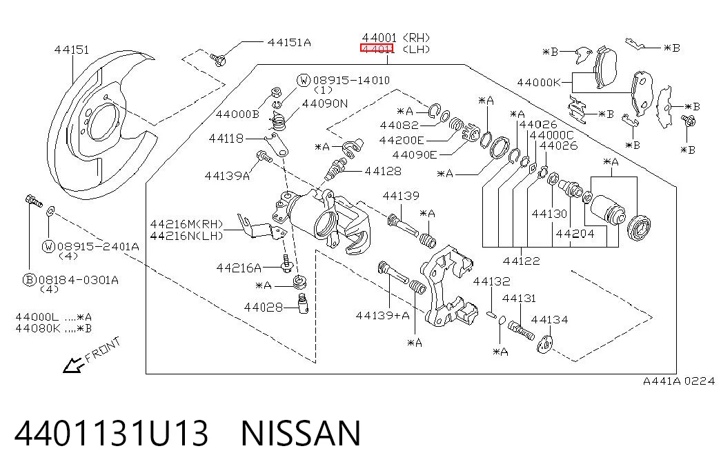 4401131U13 Nissan/Infiniti Pinza de freno trasera izquierda