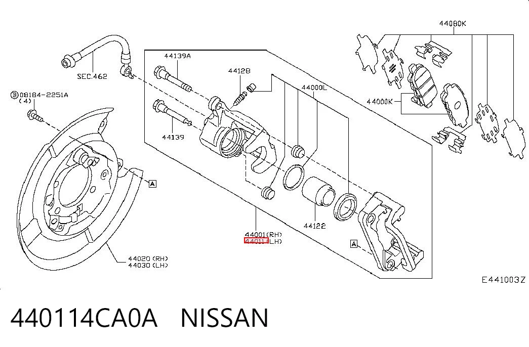 440114CA0A Nissan/Infiniti Pinza de freno trasera izquierda