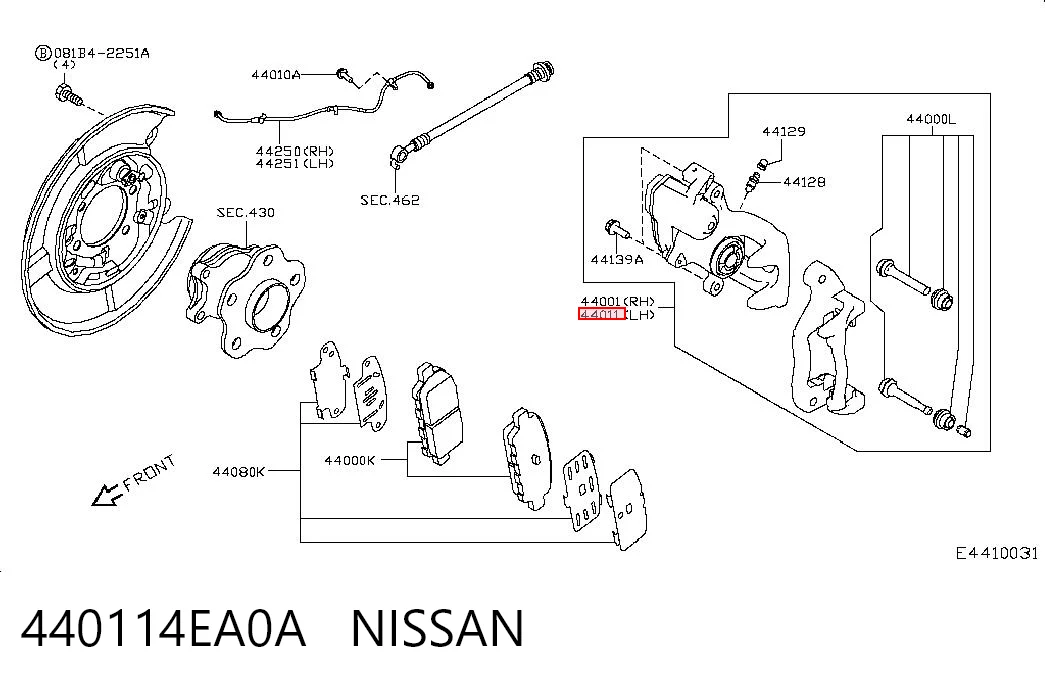 440114EA0A Nissan/Infiniti Pinza de freno trasera izquierda
