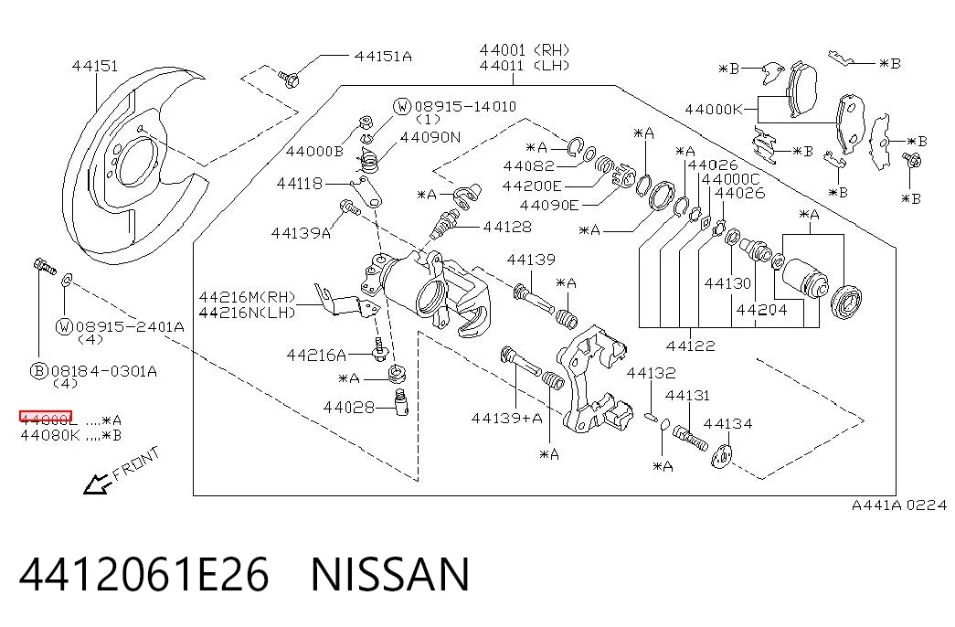 4412061E26 Nissan/Infiniti Kit de reparación de frenos trasero