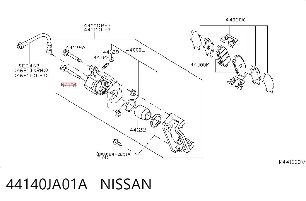 44140JA01A Nissan/Infiniti Pasador guía inferior de la pinza de freno trasera