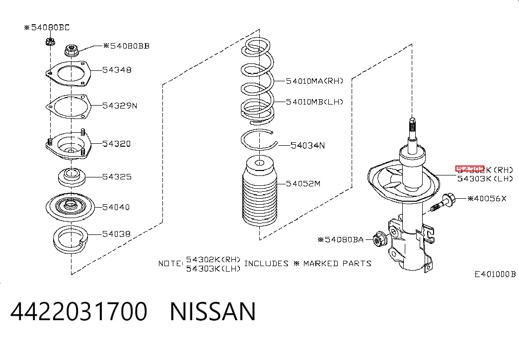 Amortiguador delantero derecho 4422031700 NISSAN