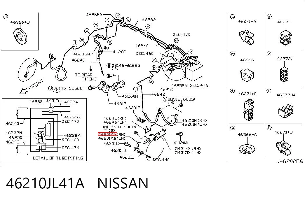 46210JL41A Nissan/Infiniti Manguera de freno delantero derecho